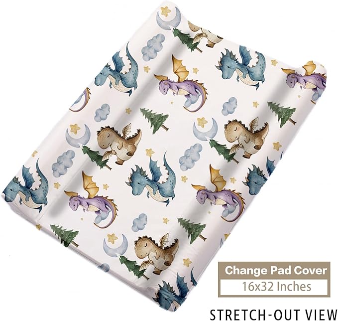 Custom Name Crib Bedding Set 3-Piece – Blue Dinosaur Design Baby Bedding Set with Personalized Soft Blanket, Fitted Sheet, Changing Pad Cover – Ideal Newborn Gift for Boys and Girls