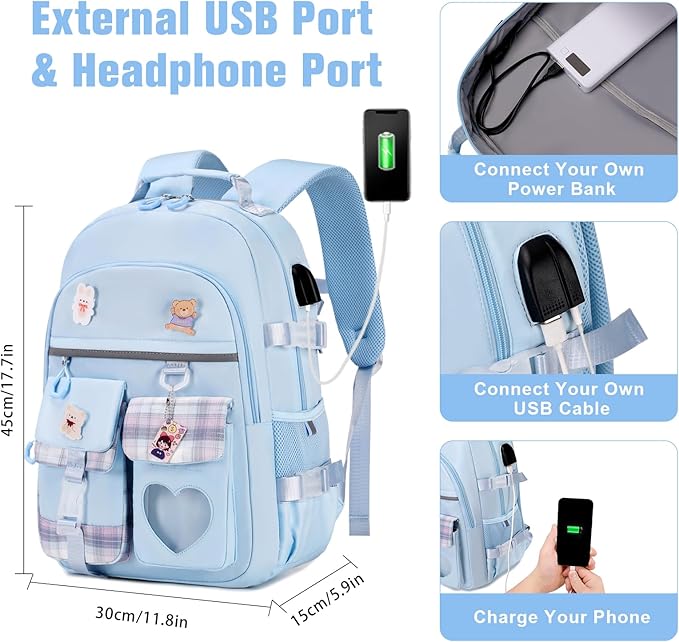 ACESAK Backpack for Girls - Bookbag Backpacks Schoolbag for Girls Kids Teen Women Casual Travel Daypacks - School Bag Elementary Middle School College Cute Backpack with Lunch Box (Blue)