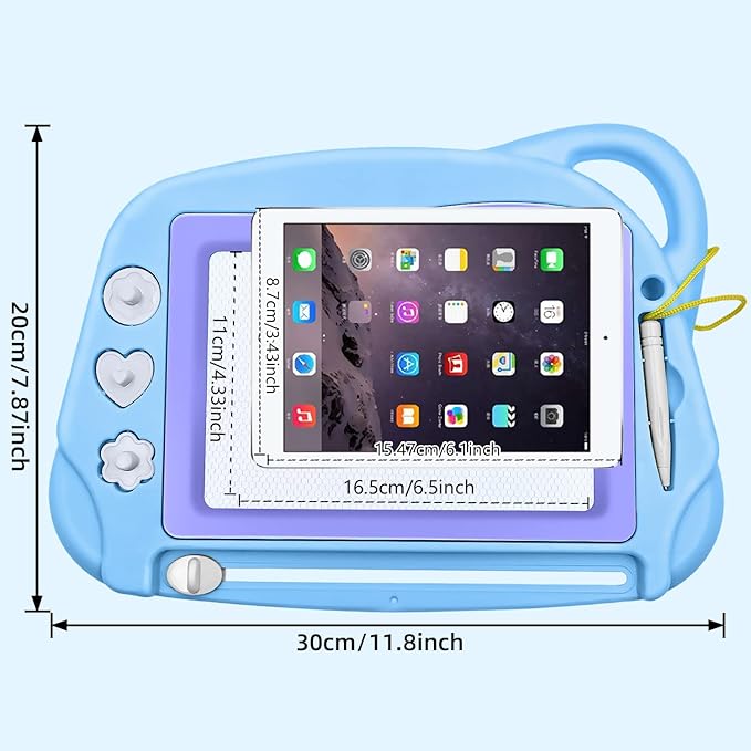 AiTuiTui Magnetic Drawing Board Mini Travel Doodle, Erasable Writing Sketch Colorful Pad Area Educational Learning Toy for Kid/Toddlers/Babies with 3 Stamps and 1 Pen (Sky Blue)