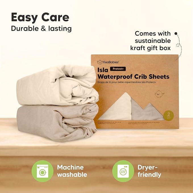 2-Pack Waterproof Baby Crib Sheets for Boys, Girls - 52x28 Viscose Derived from Bamboo Toddler Bed Sheet Neutral, Fitted Crib Mattress Protector Cover for Baby Bedding, Soft & Gentle (Butterflies)