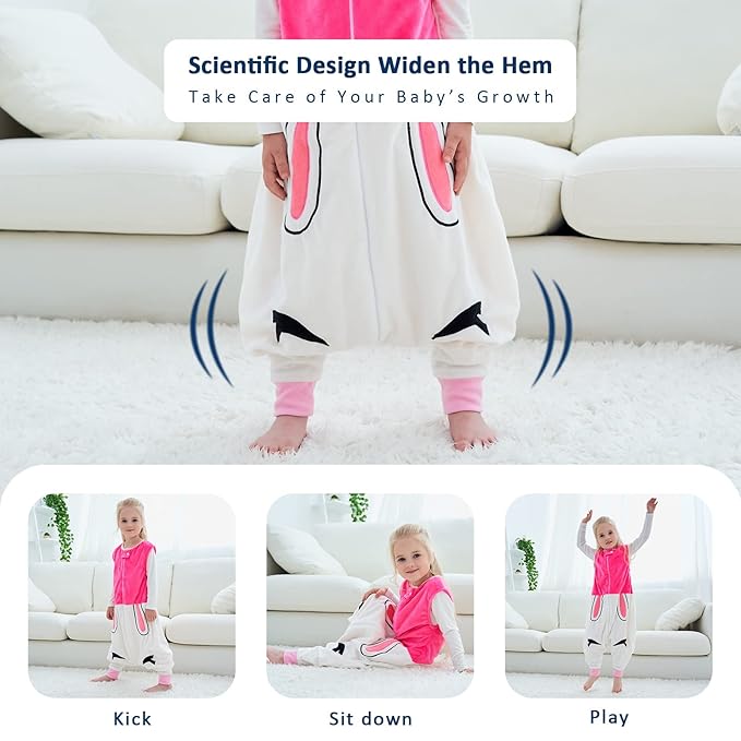 MICHLEY Toddler Sleeping Sack with Feet Newborn Infant Sleeveless Sleeping Bag 2-way Zipper Baby Wearable Blanket for Walkers,Rose Red Rabbit,1-3T