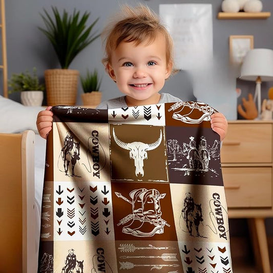 Western Blanket, Western Decor for Nursery Room, Baby Blankets for Boys Girls, Cowboy Baby Blankets, Western Baby Stuff, Soft Warm Lightweight Nursery Bed Blanket for Newborn Toddlers (01, 50x60 in)