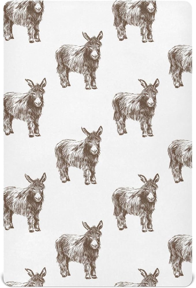 Donkey Vintage Crib Sheets Soft Breathable Fitted Baby Crib Sheets Mattress Cover for Girls Boys, 52" x 28" x 9"
