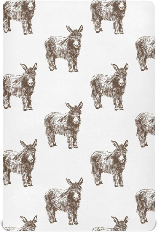 Donkey Vintage Crib Sheets Soft Breathable Fitted Baby Crib Sheets Mattress Cover for Girls Boys, 52" x 28" x 9"
