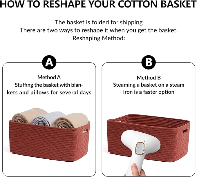 MiniArk Large Storage Baskets for Organizing, Closet Shelf Baskets for Clothes Blanket Towels, Baby Nursery, Toy Bins Box, Woven Rope Baskets, 17 x 13 x 7.5”, 4 Packs Oxide Red