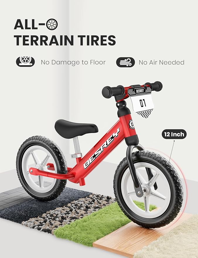 besrey Toddler Balance Bike 2 Year Old: All-Metal Frame + 12" Light-Up Wheels + Personalize Plate & 4 Sets of Stickers, Kids Gift Bike with Adjustable Seat for Boys Girls Age 2 3 4 5