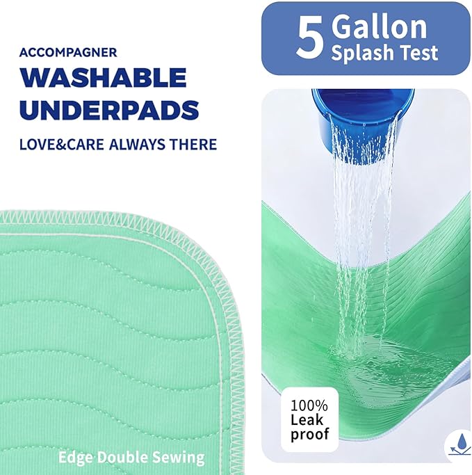 Accompagner Waterproof Reusable for Adults and Pets Washable Pee Pads for Dogs Changing Pad Large Dog Bed Size Adults Incontinence Bed Pads - Non-Slip Leak-Proof (Green, 4Pack-36" x36")