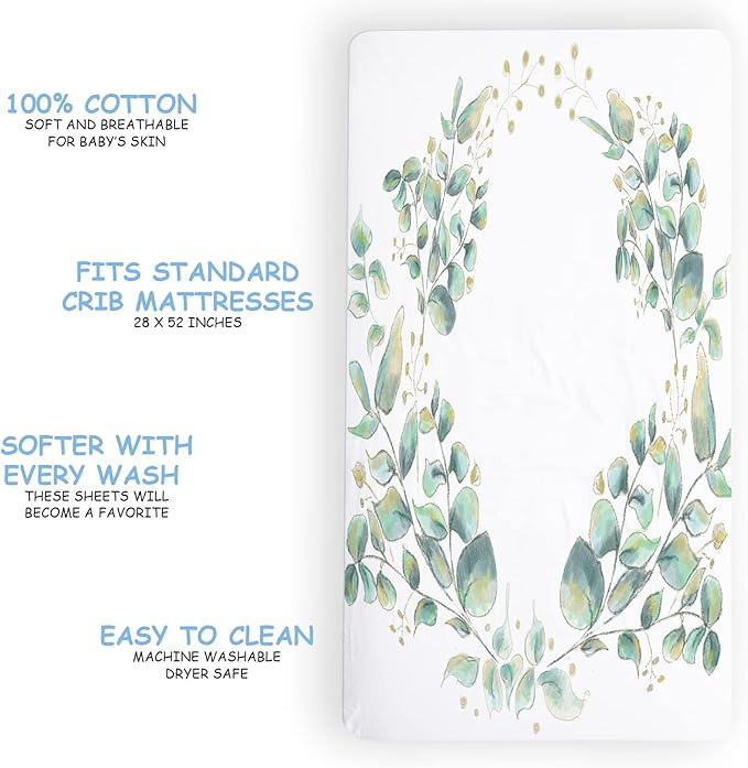 JumpOff Jo - Fitted Crib Sheet, Super Soft Breathable 100% Cotton Baby Crib Sheet for Standard Crib Mattresses and Toddler Beds, 28 in. x 52 in. - Botanical