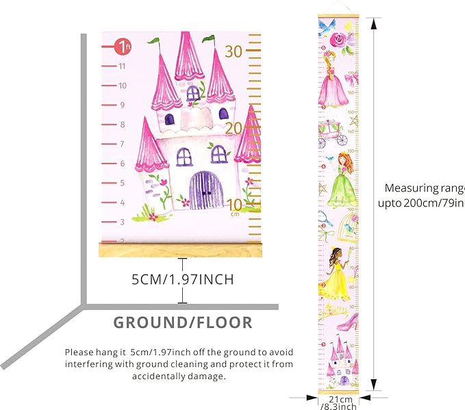 HomeEvolution Kids Growth Chart Height Measuring Chart, Princess Canvas Wall Hanging Rulers for Baby Children Girls Bedroom Decor (Princess)