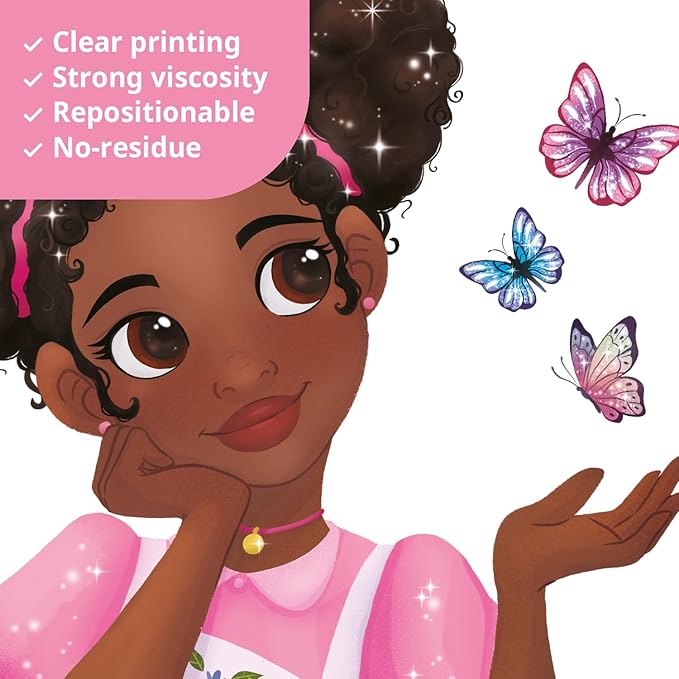 DECOWALL SG2-2315 Black Girl Magic Wall Stickers Decals Girls Bedroom Butterfly Kids Room Art Toddler Decorations Butterflies Baby Nursery Afro Door Wallpaper Pink