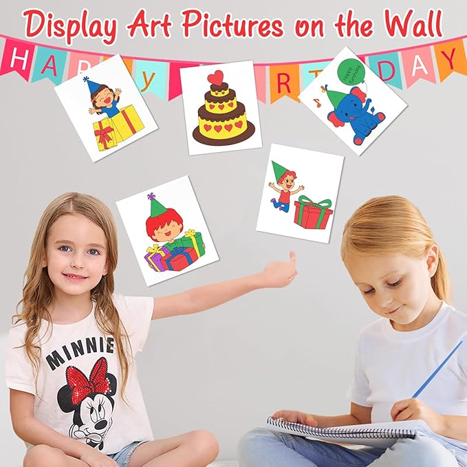 Paint with Water Coloring Books for Toddlers, Watercolor Painting Book and Drawing Art Paper for Kids Ages 3 4 5 6 7 8 Years Old, Happy Birthday Art Craft for Drawing with Brush