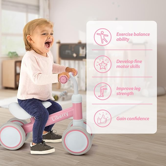 Liberry Baby Balance Bike with Adjustable Seat, Toddler First Ride-On Toy for 1-2 Year Old, Girls Birthday Gift