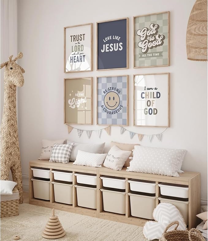 Bible Verses Wall Art Decor Christian Boy Nursery Canvas Wall Decor Boy Kids Room Posters Scriptures Religious Prints Modern Children Christian Pictures Artwork for Bedroom 12x16x6 Inch Unframed