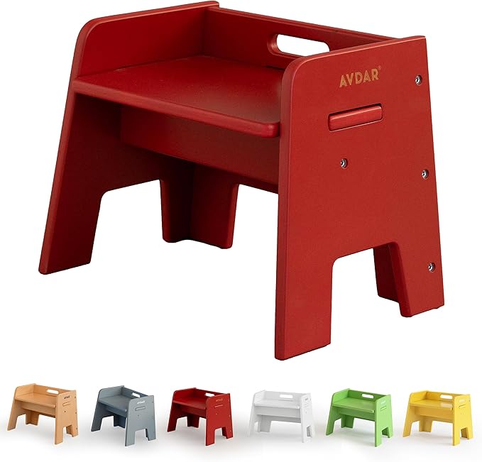 AVDAR Wooden Step Stool for Kids, 14” One Step Stool for Toddlers, Heavy Duty Non-tip Non-Slip for Bedroom/Kitchen