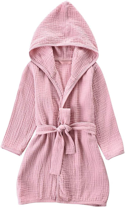 Organic Cotton Toddler Bathrobe, Soft and Breathable Baby Robe for Kid, Boy& Girl Hooded Robe Muslin
