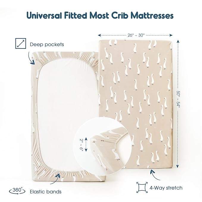 GRSSDER Ultra Soft Jersey Knit Crib Sheets 2 Pack, Stretchy Crib Mattress Sheet with Deep Pocket, Universal Fit Most Crib Pads Safe and Snug, Breathable Fitted Sheets for Baby, Duck