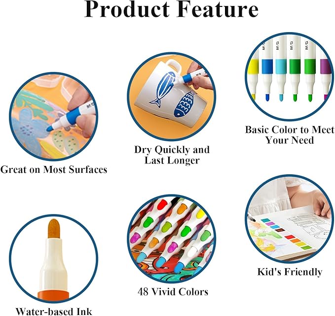 M&G 48 Colors Acrylic Markers Paint Pens Markers, Stocking Stuffers for Rock, Wood, Fabric, Glass, Canvas, Ceramic, Christmas Gifts for artists DIY Crafts Art Supplies