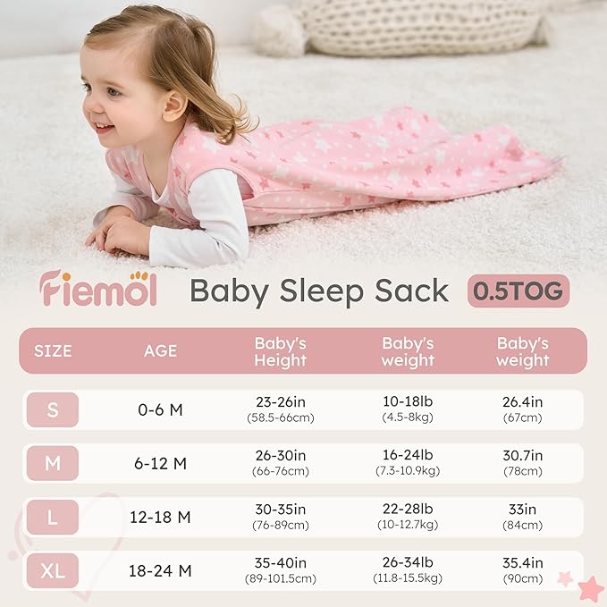 Baby Sleep Sack 18-24 months, 100% Cotton Sleeping Sack for Newborn and Infant, 3 Pack Baby Wearable Blanket for Boy and Girl, 0.5 Tog Lightweight Double Zipper Sleep Bag Pink Heart