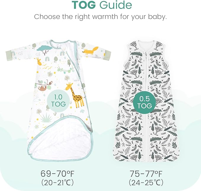 Baby Sleep Sack Long Sleeve 1.0 TOG 0-6-18-3T Wearable Blanket Infant Sleeping Bag, Soft & Breathable, 2-Way Zipper