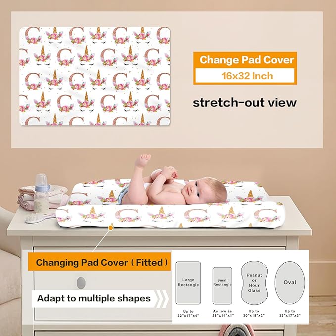 Custom Nursery Crib Bedding Set: Personalized Nursery Decor Baby Blanket Fitted Crib Sheet Changing Pad Cover Baby Room Rug Horn Pattern Gift Idea(Fixed Size)
