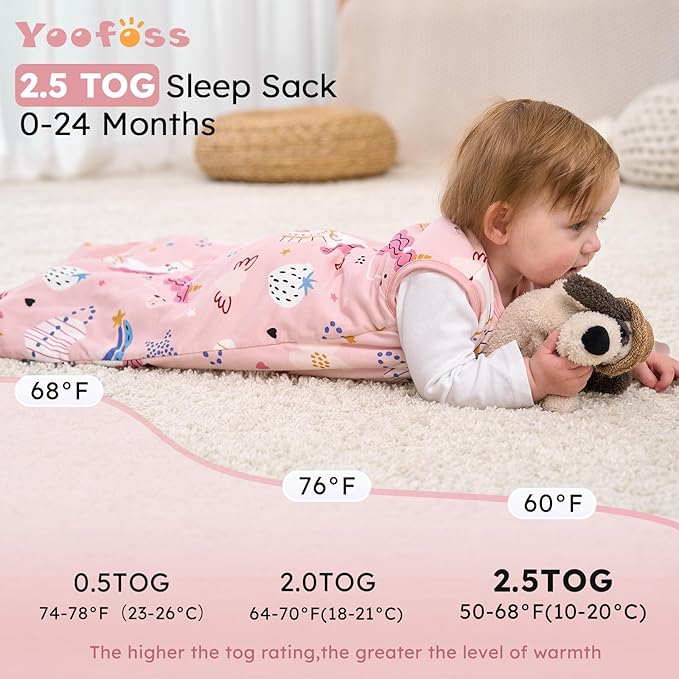 Yoofoss Baby Sleep Sack 18-24 Months, TOG 2.5 Baby Wearable Blanket with 2-Way Zipper, 100% Organic Cotton Fabric Winter Newborn Sleeping Sack, Warm Soft Comfy
