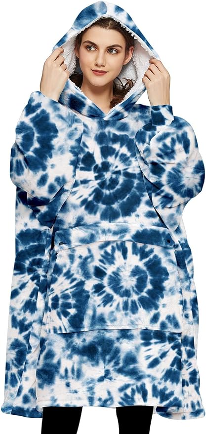 KFUBUO Wearable Blanket Hoodie for Adult Sherpa All Patterns Oversized Hoodie Sweatshirt Blanket with Pockets Birthday Gifts for Women Tie Dye