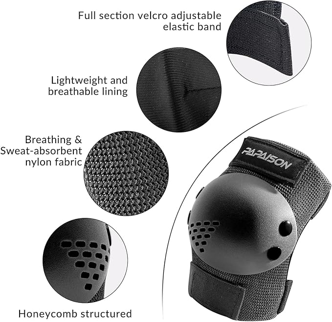 PAPAISON Kids/Youth Knee Pad, Elbow Pads & Wrist Guards for Inline Skating Bike Cycling Skateboard Scooter, 3 in 1 Protective Gear Set for Girls Boys Adult