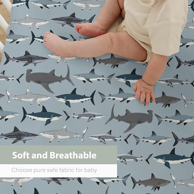 Sharks Boho Neutral Baby Crib Sheets for Boy Girl 52"x28" Sea Shark Species Soft Snug Fitted Crib Mattress Cover Marine Ocean Shark Lover Gifts Baby Sheet for Standard Crib and Toddler Bed Mattress