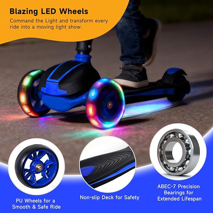 Nattork Kids Scooter for Age 3-8, Toddler Scooter with 4 Adjustable Height for Boys & Girls, Light Up 3-Wheels Foldable Kick Scooter, Lean to Steer, 120LB Weight Capacity