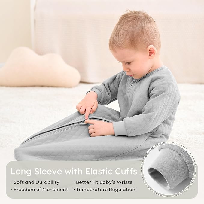 Yoofoss Baby Sleep Sack 18-24 Months 1.0 Tog Long Sleeve Sleep Sack Organic Cotton Wearable Blanket for Toddlers 2-Way Zipper Quilted Sleeping Sacks(X-Large)
