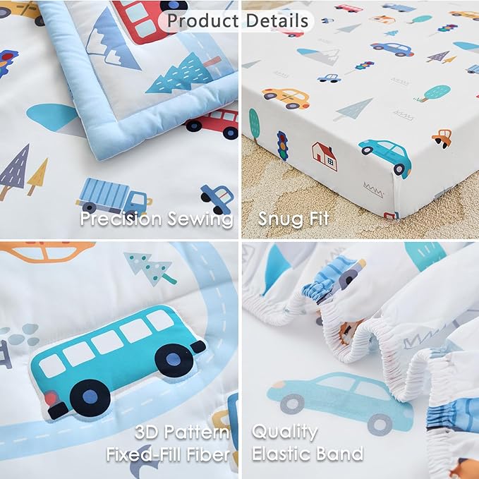 3-Piece Crib Bedding Set for Boys Girls - Soft & Skin Friendly Baby Bedding Set Includes Crib Comforter, Sheet & Crib Skirt (Light Blue)