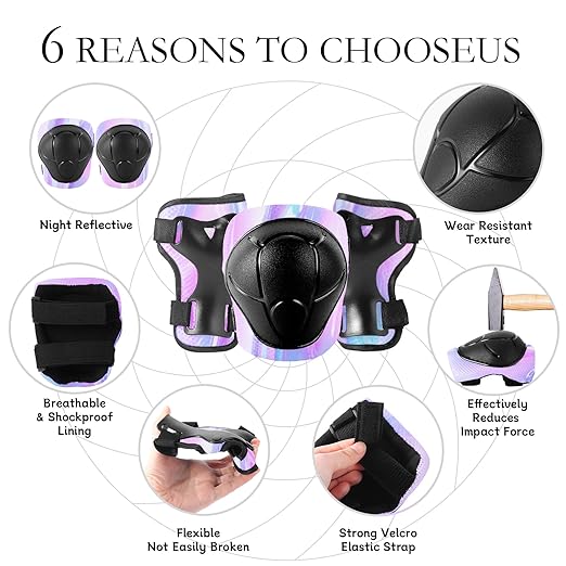 Gradient Color Kids Protective Gear Set Knee Pads for Kid 2-14 Years,W/ Adjustable Strap Kids/Youth Knee Pads Elbow Pads Wrist Guards Set for Inline Roller Skates,Cycling,BMX Bike,Skateboard,Scooter