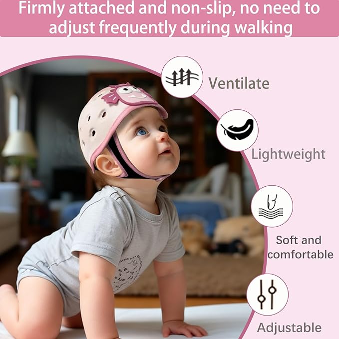 Baby Helmet for Crawing Walking,Soft Infant Safety Helmet,Baby Helmet 1-2 Years for Anti-Fall Head Protector,Adjustable, Breathable