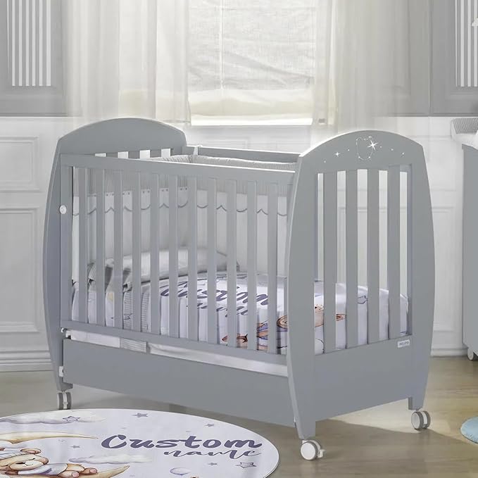 Custom Baby Crib Bedding Set, Personalized Name Moon Bear Design Crib Set 3 Pcs, Soft Double Layer Blanket, Crib Sheet & Room Rug, Ideal Nursery Decor Gift for Baby Girls Boys
