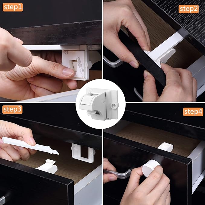 Vmaisi Adhesive Magnetic Locks for Cabinets & Drawers (40 Locks and 4 Keys)