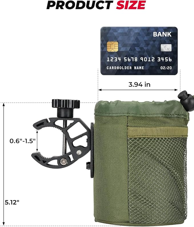 KEMIMOTO Motorcycle Cup Holder, Oxford Fabric Motorcycle Drink Holder with 0.6"-1.5" Alligator Clamp, Universal Water Bottle Cup Accessories for Bike, ATV/UTV, Scooter, Boat, Walker, Army Green
