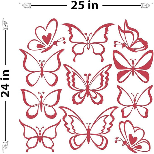 The Decal Guru Butterfly Wall Art Vinyl Stickers DIY Nursery or Girls Room Decor Peel and Stick Butterflies Decals (Dahlia Red, 24x25 inches)