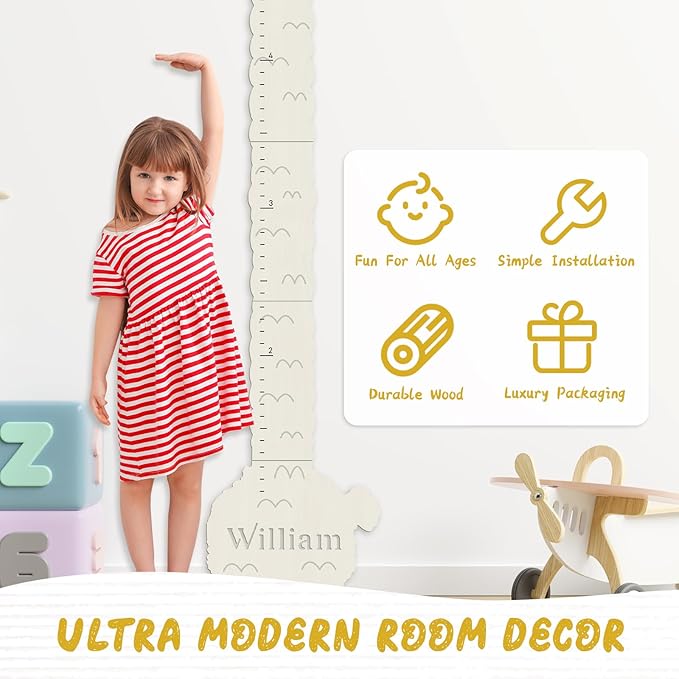 Woodemon Personalized Name Height Chart for Wall, Alpaca Wood Growth Chart, Height Measurement for Wall Girls Boys Teen Room Wall Decor 63" x 15.7"