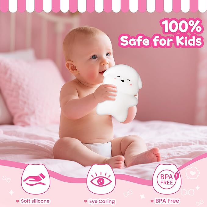 loatme Night Light for Kids, Rechargeable Dimmable Silicone LED Nightlight with 7 Colors, Baby Nursery Night Lamp, Touch Squishy Lamp, Cute Gifts for Girls, Boys, Toddler Room Decor, Lying Dog
