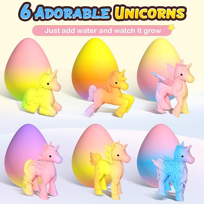 Coodoo Unicorn Hatching Rainbow Eggs for Kids - 6 Pack Unicorn Toys Craft Kits for Boys & Girls, Birthday Easter Basket Stuffers Crafts Gift for Kids 3+ Year Old - Girl Gifts for Ages 3 4 5 6 7 8