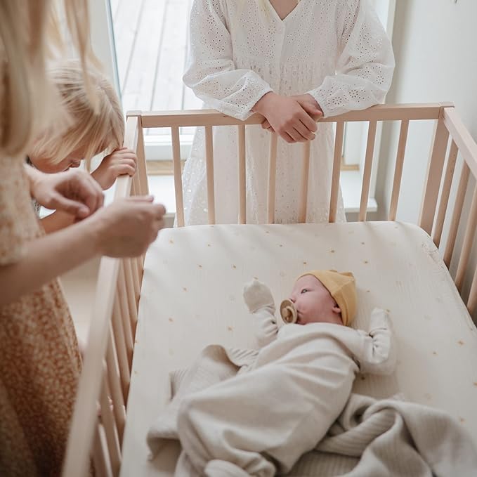 mushie Extra Soft Muslin Fitted MINI Crib Sheet | 24"x 38" (Rainbows)