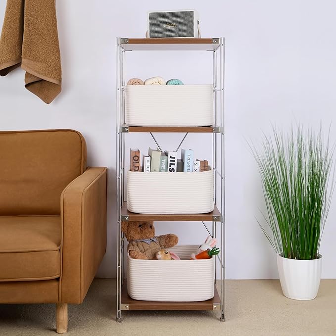 MiniArk Large Storage Baskets for Organizing, Closet Shelf Baskets for Clothes Blanket Towels, Baby Nursery, Toy Bins Box, Woven Rope Baskets, 17 x 13 x 7.5”, 4 Packs Off White