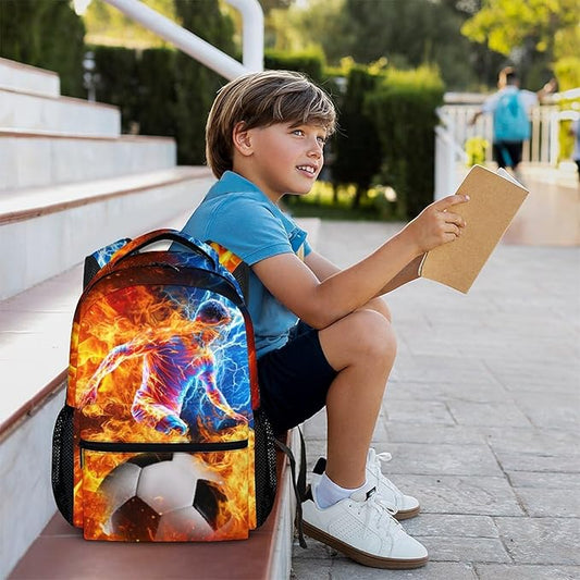 CustomWish Boys Backpacks for Kids School, Soccer Backpack for Elementary Middle Primary High Senior - 17 Inch Lightweight Sport Bookbag - Ideal Back to School Supplies