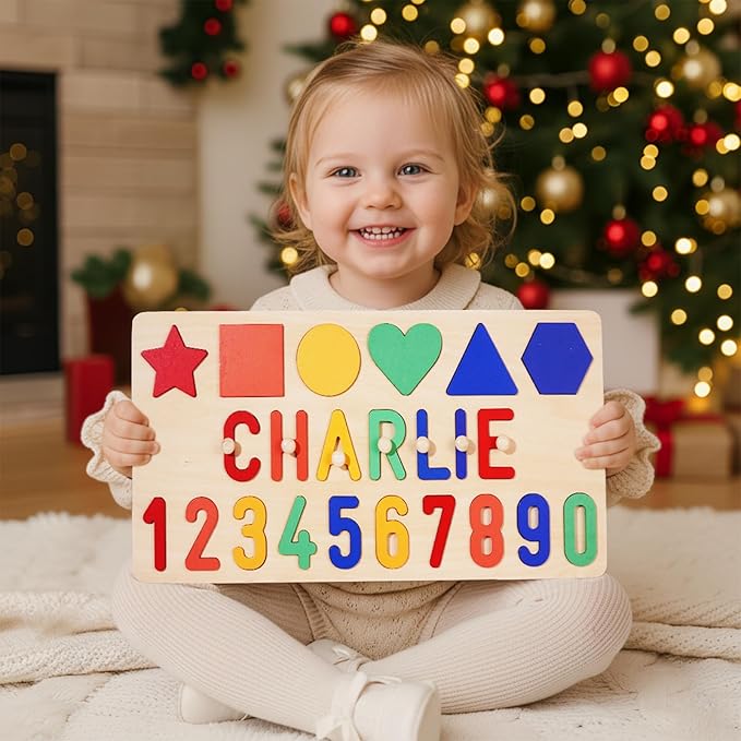 Name Puzzle Baby Gifts for Girl Boy, Baby Todder Christmas Birthday Gift for 1 Year Old, Toys for Montessori Learning