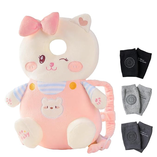 Feidoog Baby Head Protector Cushion Backpack with 3 Knee Pads for Walking & Crawling,Z-Pink