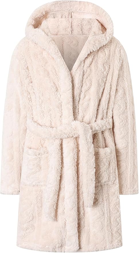 Umeyda Girls & Womens Twist Fleece Robes, Hooded Soft Warm Bath Robe for Kids Womens Fuzzy Bathrobe for Gifts