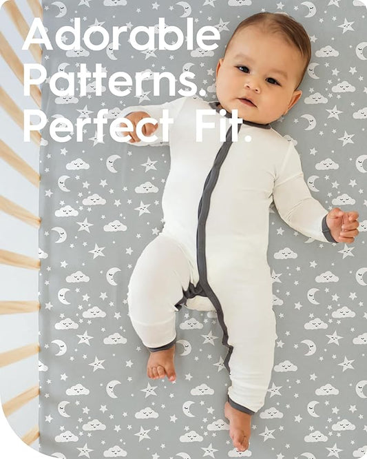 Crib Fitted Sheet Star, Super Stretchy Jersey Crib Sheets, Buttery Soft Boy Crib Mattress Sheets, Ultra Breathable Baby Bed Sheets 28x52x9 Extra Deep Pocket, 2 Pack
