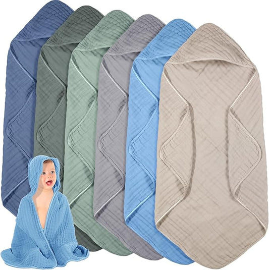Peryiter 6 Pcs Muslin Hooded Baby Towels, 32x 32'' Cotton Newborn Bath Towel Muslin Infant Baby Blankets Absorbent Unisex Christmas Registry Gift Essentials for Girls Boys (Green Series)