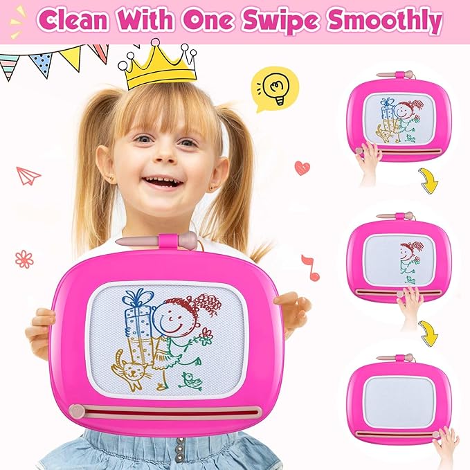Smasiagon Toddler Girl Boy Toys,Magnetic Drawing Board for Toddlers,Early Learning Doodle Board Writing Painting Sketch Pad, Birthday Easter Valentines Day Gifts for 1 2 3 Year Old (Deep Pink)