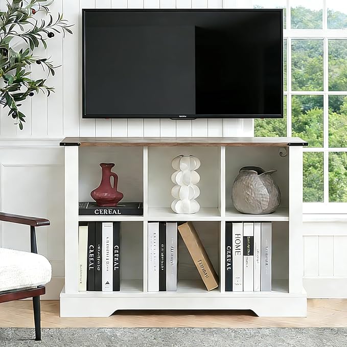 Puntogen 6 Cube Storage Organizer, Wood Cube Bookshelf with LED Lights, Horizontal Storage Cubes, Kids Bookshelf, Display Cabinet Cubby Shelf for Living Room Home Office Bedroom, White